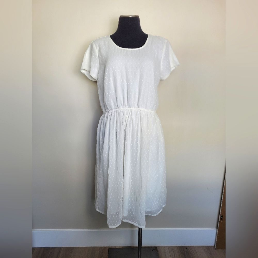 Downeast White Midi Dress Swiss Dot Cottagecore Fairycore Modest Angel Medium